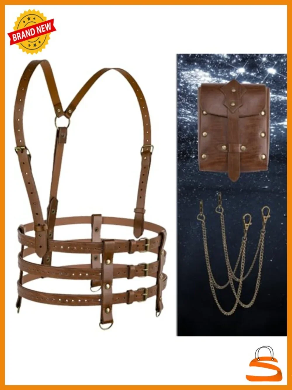 Faux Leather Harness Corset Waist Belt with Studded Fanny Pack